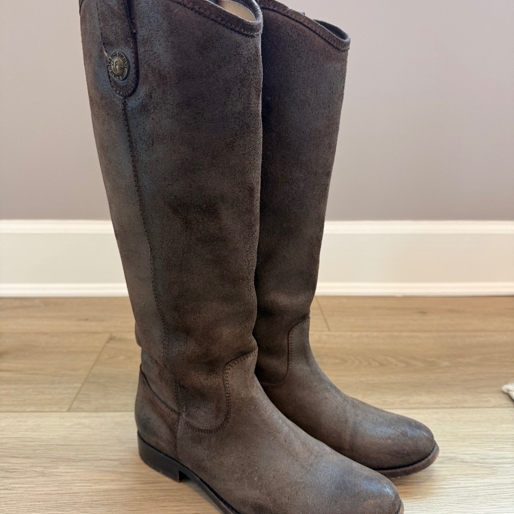 Frye Melissa Button Riding Boots Sueded Dark Brown